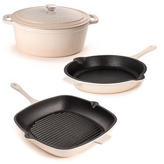 BergHOFF Neo 4 pc Cast Iron Cookware Set, Grill Pan, Fry Pan & Oval Dutch Oven