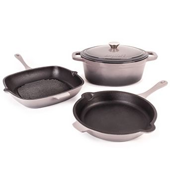 BergHOFF Neo 4 pc Cast Iron Cookware Set, Grill Pan, Fry Pan & Oval Dutch Oven
