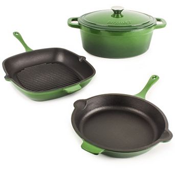 BergHOFF Neo 4 pc Cast Iron Cookware Set, Grill Pan, Fry Pan & Oval Dutch Oven