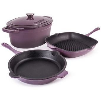 BergHOFF Neo 4 pc Cast Iron Cookware Set, Grill Pan, Fry Pan & Oval Dutch Oven