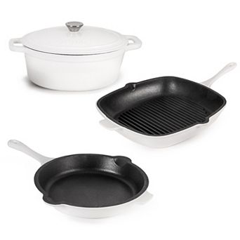 BergHOFF Neo 4 pc Cast Iron Cookware Set, Grill Pan, Fry Pan & Oval Dutch Oven