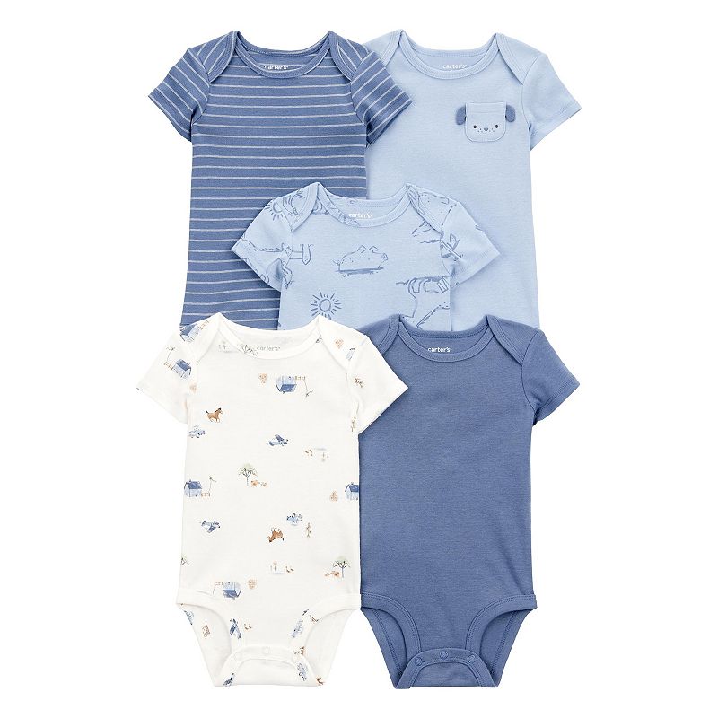 Boys Carter's 5-pk. Short Sleeve Cotton Bodysuit Set, Boy's, Size: 3 Months, Blue Stripe