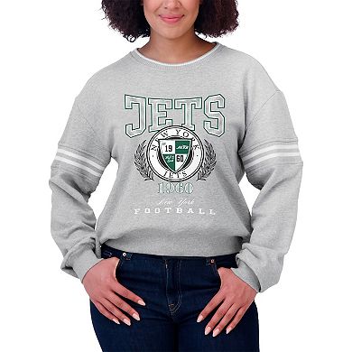 Women's WEAR by Erin Andrews Heather Gray New York Jets Crest Cropped Pullover Sweatshirt