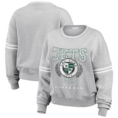 Women's WEAR by Erin Andrews Heather Gray New York Jets Crest Cropped Pullover Sweatshirt