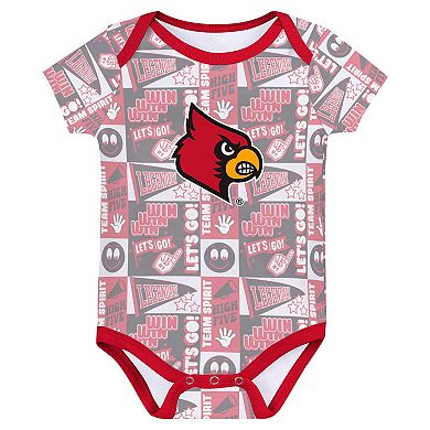 Newborn Red Louisville Cardinals Sunday Comics 3-Pack Bodysuit Set