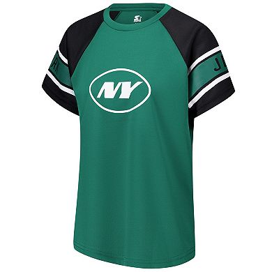 Women's Starter Green New York Jets 1st Rounder Color Block Raglan Top