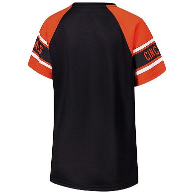 Women's Starter Black Cincinnati Bengals 1st Rounder Color Block Raglan Top