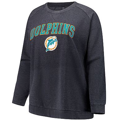 Women's Fanatics Charcoal Miami Dolphins Acid Wash Raglan Pullover Sweatshirt