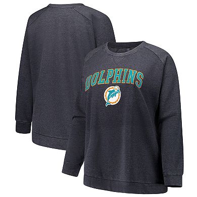 Women's Fanatics Charcoal Miami Dolphins Acid Wash Raglan Pullover Sweatshirt