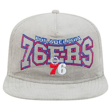 Men's New Era Gray Philadelphia 76ers Throwback Corduroy Golfer Snapback Hat