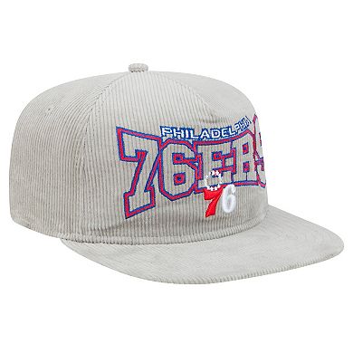 Men's New Era Gray Philadelphia 76ers Throwback Corduroy Golfer Snapback Hat