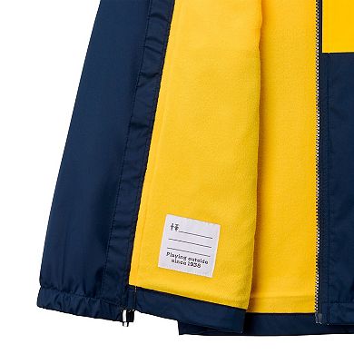 Youth Columbia Navy Michigan Wolverines Rainy Fields Lined Omni-Tech Full-Zip Hoodie Jacket