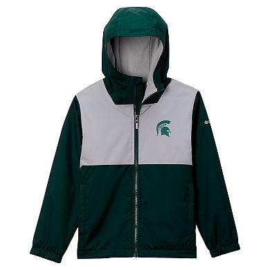 Youth Columbia Green Michigan State Spartans Rainy Fields Lined Omni-Tech Full-Zip Hoodie Jacket