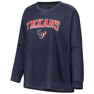 Women's Fanatics Navy Houston Texans Acid Wash Raglan Pullover Sweatshirt