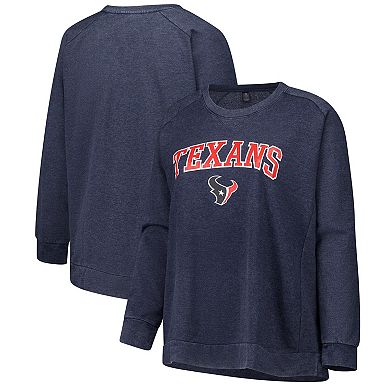 Women's Fanatics Navy Houston Texans Acid Wash Raglan Pullover Sweatshirt