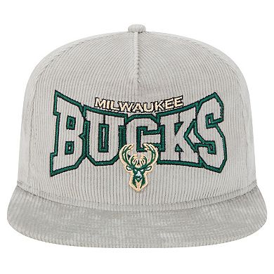 Men's New Era Gray Milwaukee Bucks Throwback Corduroy Golfer Snapback Hat