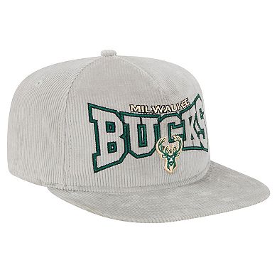 Men's New Era Gray Milwaukee Bucks Throwback Corduroy Golfer Snapback Hat