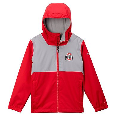 Youth Columbia Scarlet Ohio State Buckeyes Rainy Fields Lined Omni-Tech Full-Zip Hoodie Jacket