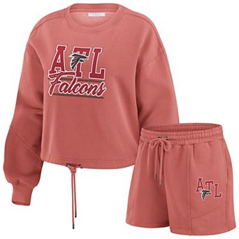 Women's WEAR by Erin Andrews Red Atlanta Falcons Washed Fleece Long Sleeve T-Shirt & Shorts Lounge Set