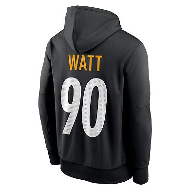 Men's Nike T.J. Watt Black Pittsburgh Steelers Player Name & Number Performance Pullover Hoodie