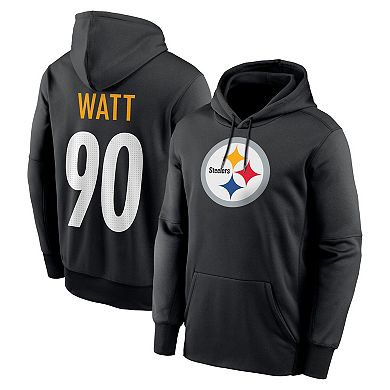 Men's Nike T.J. Watt Black Pittsburgh Steelers Player Name & Number Performance Pullover Hoodie
