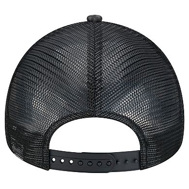 Men's New Era Black Cleveland Browns Throwback Midnight Ink Tonal Text A-Frame Trucker 9FORTY Adjustable Hat