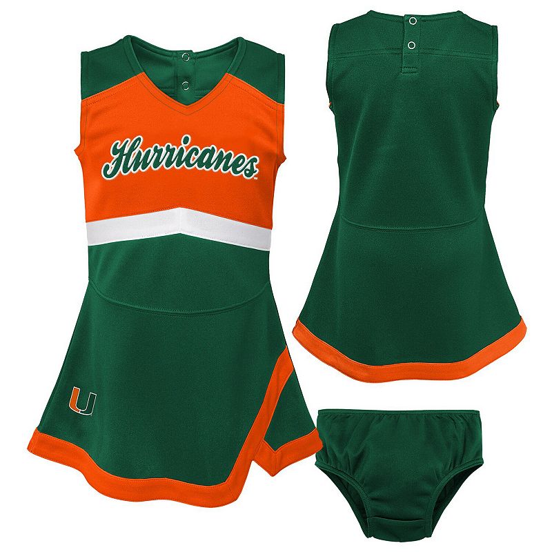 Girls Toddler Green Miami Hurricanes Cheer Captain Dress & Bloomers Two-Piece Set, Toddler Girl's, Size: 3T