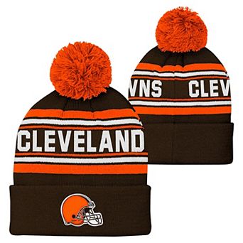 Youth Brown Cleveland Browns Jacquard Cuffed Knit Hat with Pom