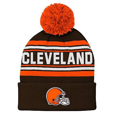 Youth Brown Cleveland Browns Jacquard Cuffed Knit Hat with Pom