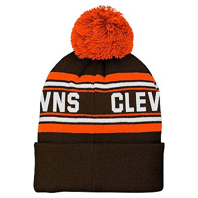 Youth Brown Cleveland Browns Jacquard Cuffed Knit Hat with Pom