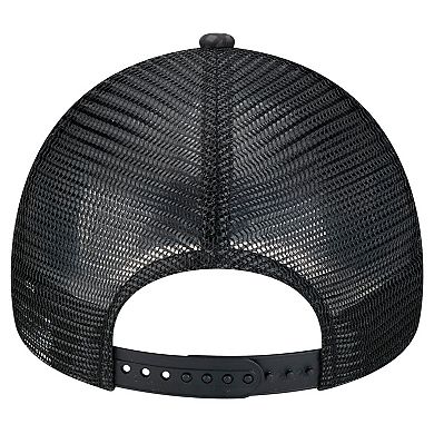 Men's New Era Black Cincinnati Bengals Midnight Ink Tonal Text A-Frame Trucker 9FORTY Adjustable Hat