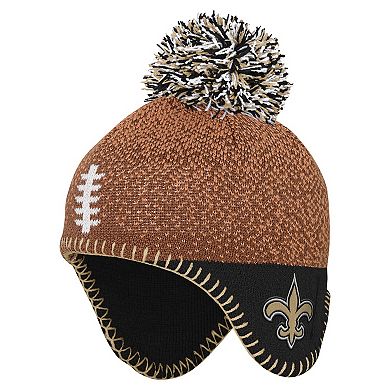 Preschool Brown New Orleans Saints Football Head Knit Hat with Pom