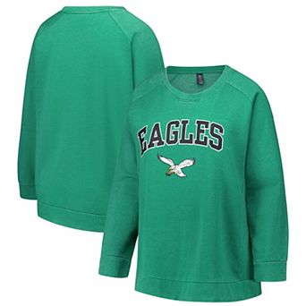 Women's Fanatics Kelly Green Philadelphia Eagles Acid Wash Raglan Pullover Sweatshirt