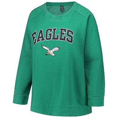 Women's Fanatics Kelly Green Philadelphia Eagles Acid Wash Raglan Pullover Sweatshirt