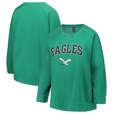 Women's Fanatics Kelly Green Philadelphia Eagles Acid Wash Raglan Pullover Sweatshirt