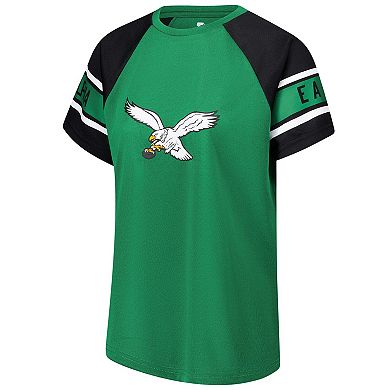 Women's Starter Kelly Green Philadelphia Eagles 1st Rounder Color Block Raglan Top