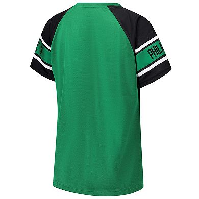 Women's Starter Kelly Green Philadelphia Eagles 1st Rounder Color Block Raglan Top