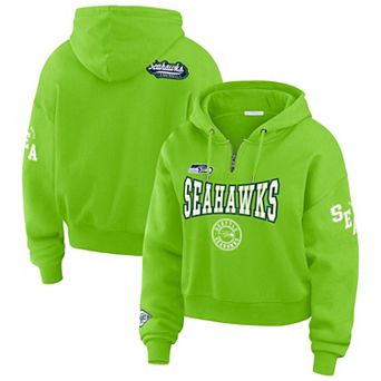 Women's WEAR by Erin Andrews Neon Green Seattle Seahawks Plus Size Patch Quarter-Zip Hoodie