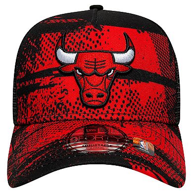 Men's New Era Black/Red Chicago Bulls Tip Off A-Frame Trucker 9FORTY Adjustable Hat