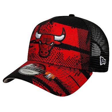 Men's New Era Black/Red Chicago Bulls Tip Off A-Frame Trucker 9FORTY Adjustable Hat