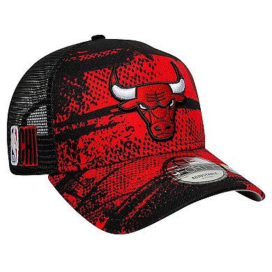 Men's New Era Black/Red Chicago Bulls Tip Off A-Frame Trucker 9FORTY Adjustable Hat