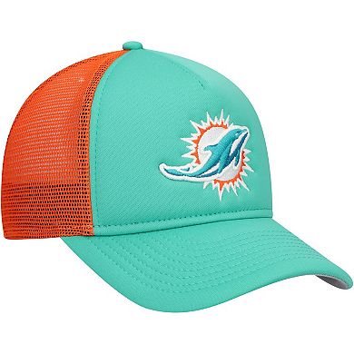 Youth New Era Aqua Miami Dolphins A-Frame 9FORTY Trucker Adjustable Hat