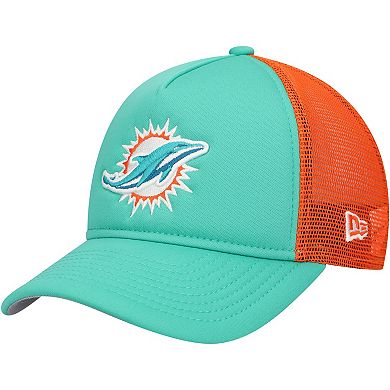 Youth New Era Aqua Miami Dolphins A-Frame 9FORTY Trucker Adjustable Hat