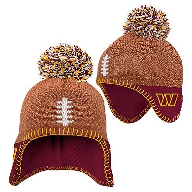 Infant Brown Washington Commanders Football Head Knit Hat with Pom