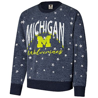 Youth Wes & Willy Navy Michigan Wolverines Shimmer Star Reverse Fleece Raglan Pullover Sweatshirt
