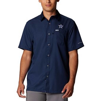 Men's Columbia Navy Dallas Cowboys Slack Tide�� Omni-Shade Button-Up Camp Shirt