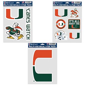 WinCraft Miami Hurricanes Three-Pack Fan Decal Set