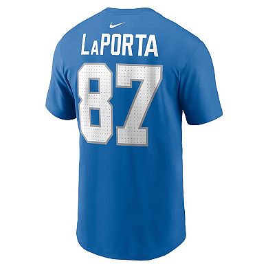 Men's Nike Sam LaPorta Blue Detroit Lions Name & Number T-Shirt