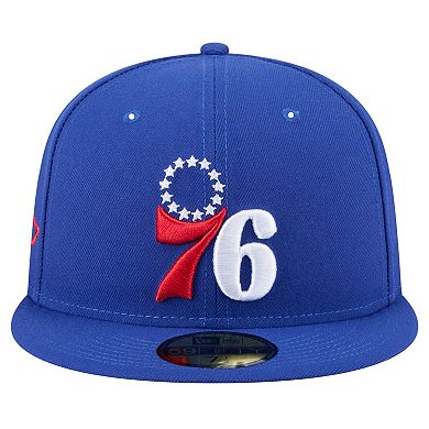 Men's New Era Royal Philadelphia 76ers Throwback Pennant 59FIFTY Fitted Hat