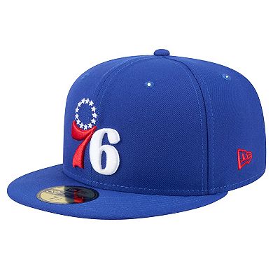 Men's New Era Royal Philadelphia 76ers Throwback Pennant 59FIFTY Fitted Hat